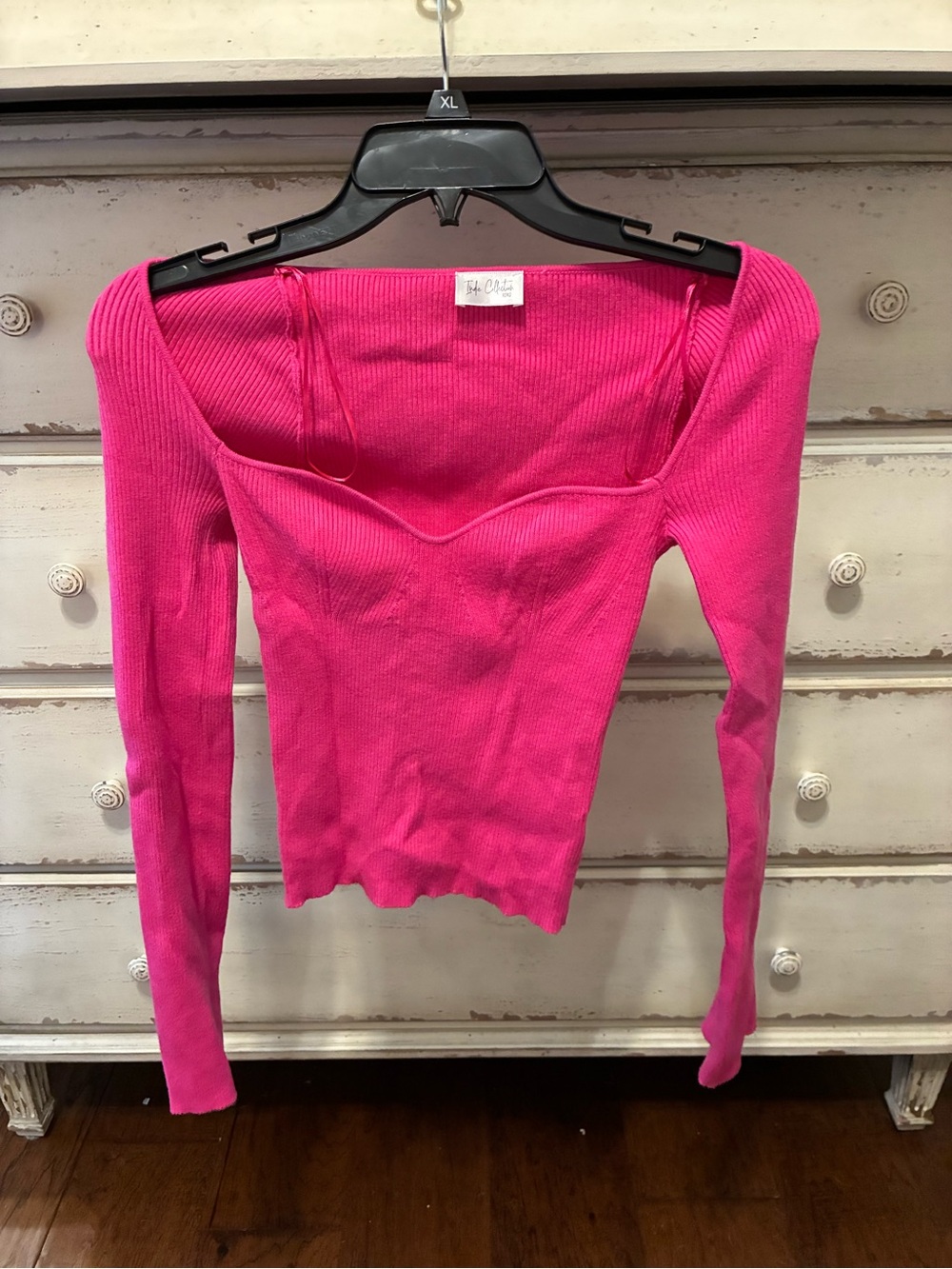 Indie Collection Fitted Ribbed Long Sleeve Top in Hot Pink
